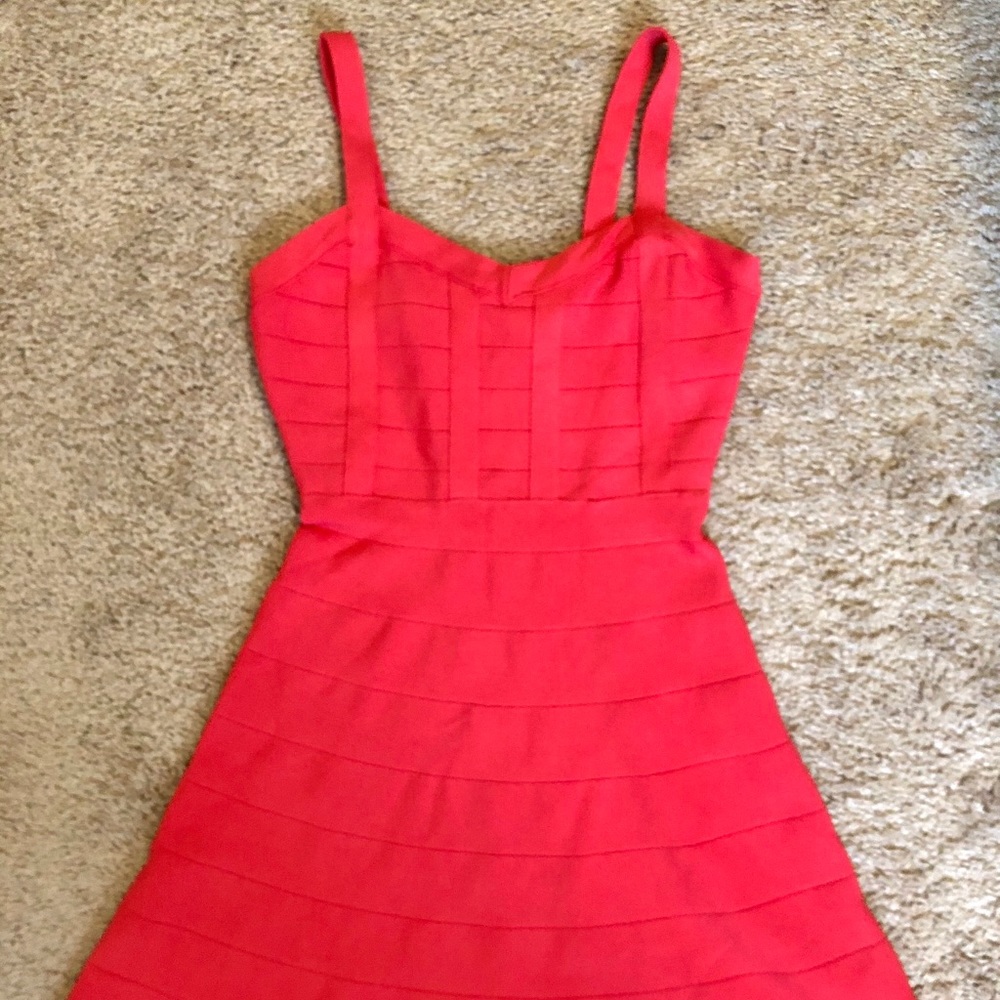 Coral Woven Stretchy Dress